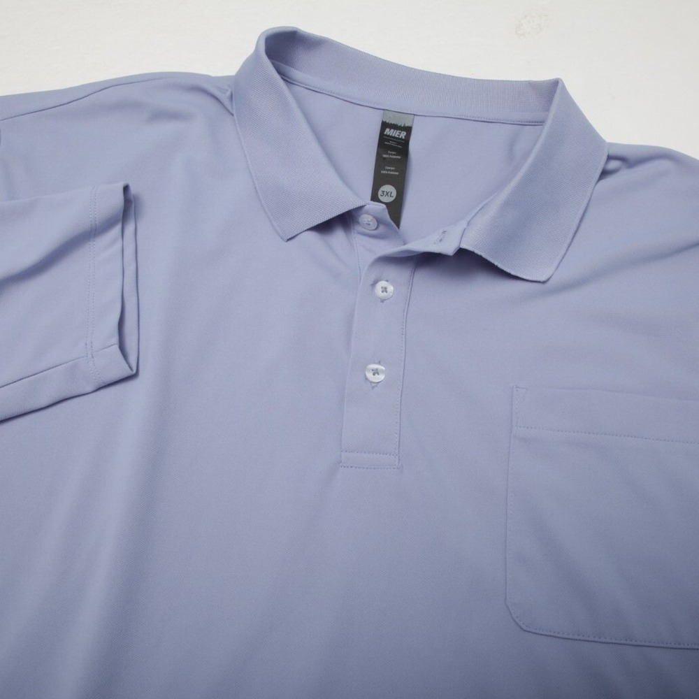 MIER Polo Shirt Mens 3XL Blue Long Sleeve Pocket Performance Polyester Pique